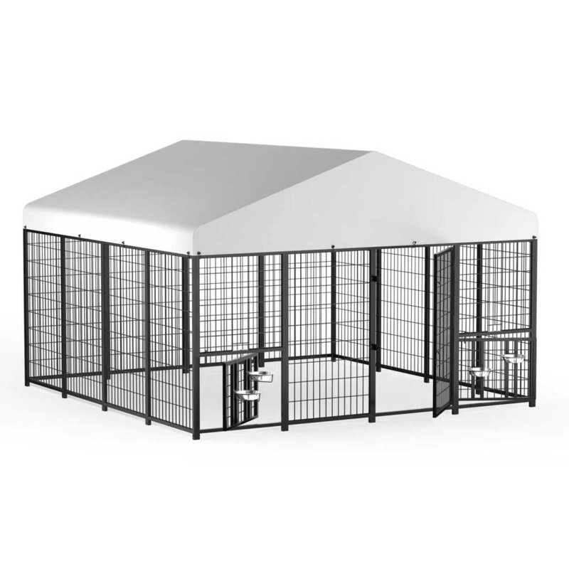 TinyHomie Outdoor Dog Kennel With Rotating Feeding Door, Stainless ... - Crank Mechanism For Soft Dog Kennel